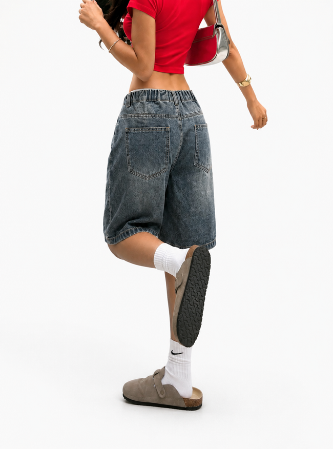 Bermuda Jean Large Femme Taille Haute – Style Streetwear Casual Main Image