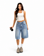Bermuda Jean Large Femme Taille Haute – Style Streetwear Casual