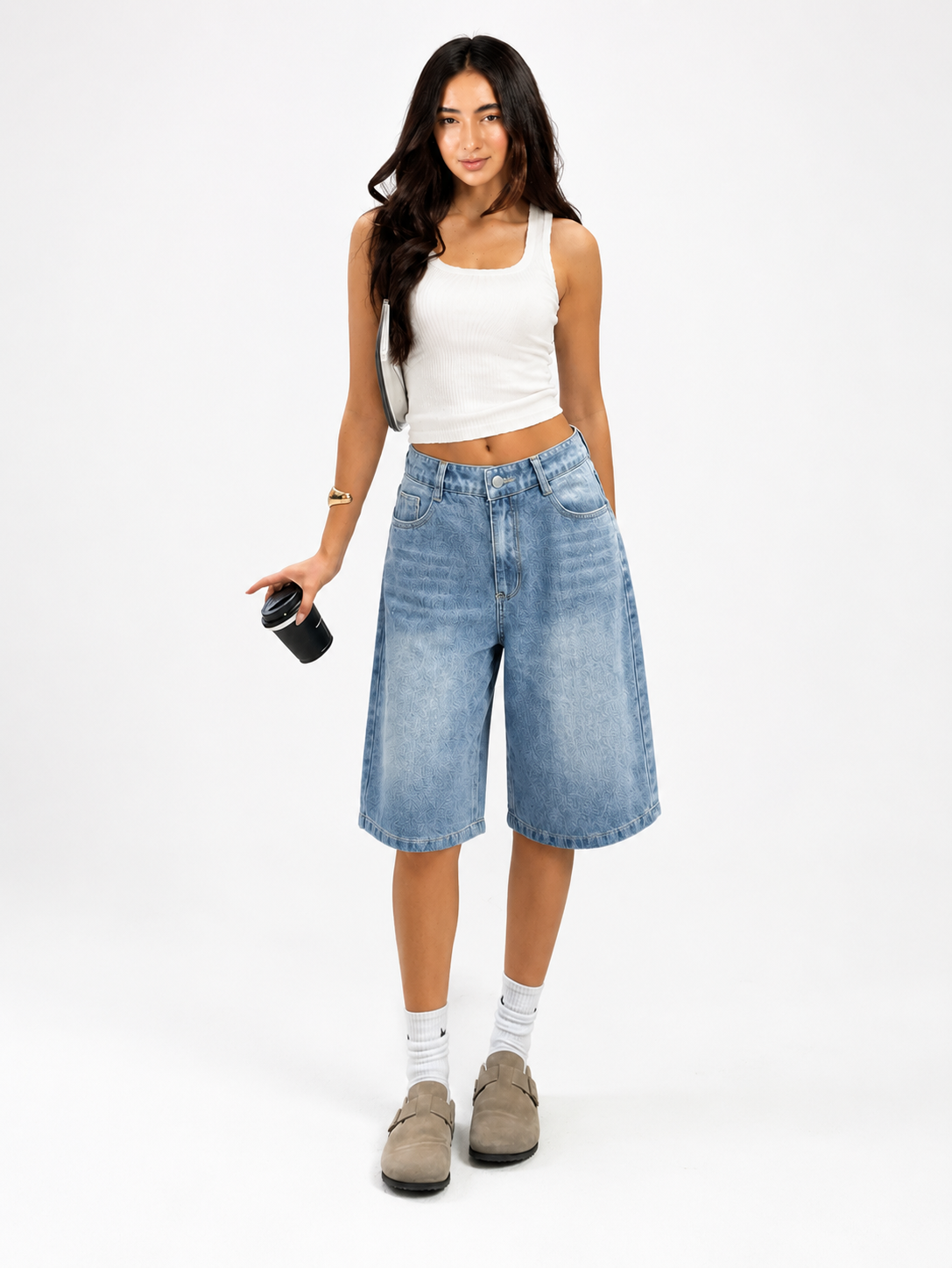 Bermuda Jean Large Femme Taille Haute – Style Streetwear Casual
