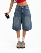 Bermuda Jean Large Femme Taille Haute – Style Streetwear Casual
